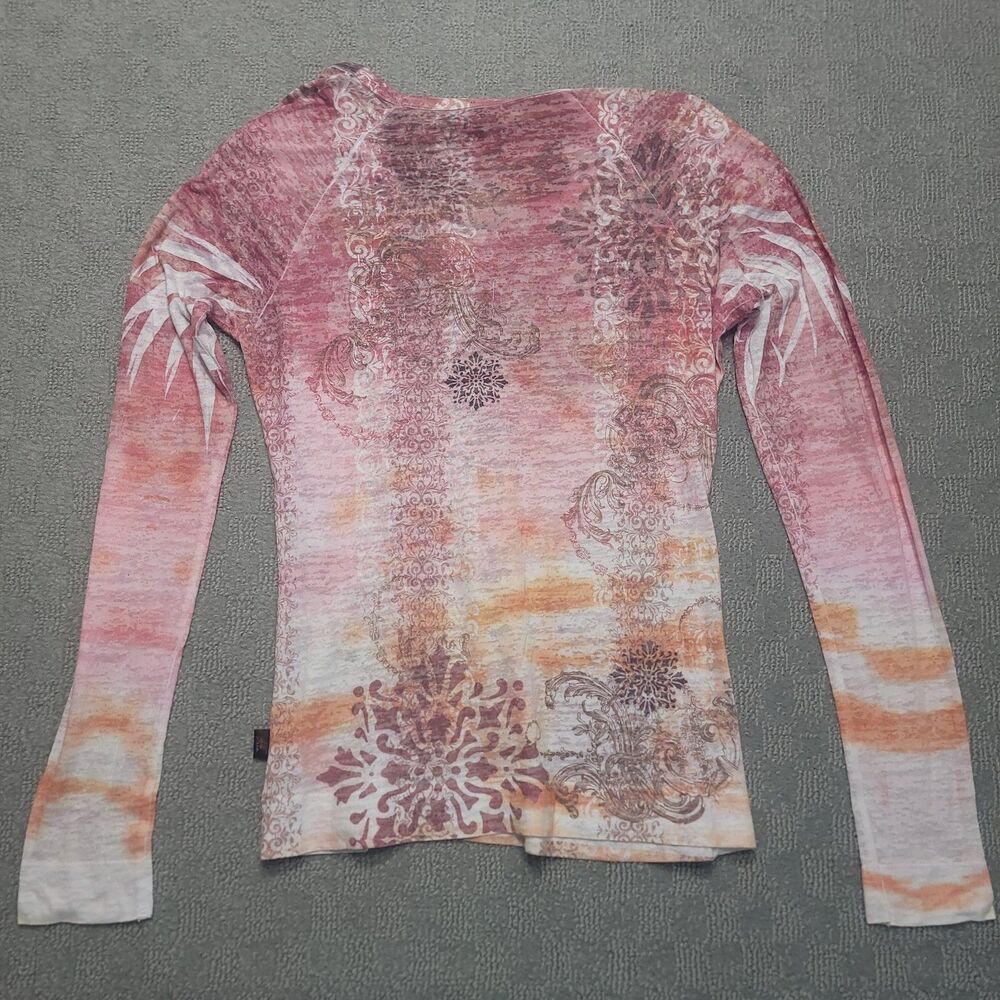 PrAna Rapture Womens M Top Long Sleeve Boho Shirt Wide Collar Vibrant Print USA - Picture 5 of 10